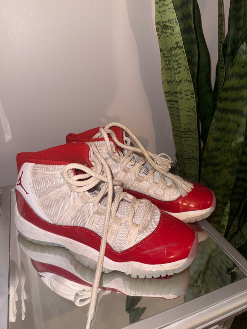 Jordan Kids Red and White Retro High-Top Sneakers